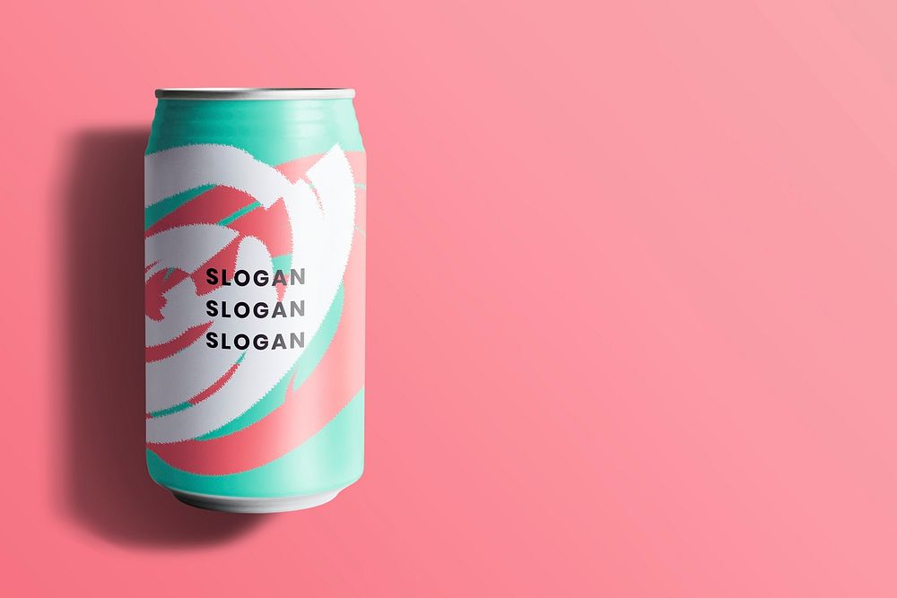 Colorful soda can mockup psd for beverage packaging design