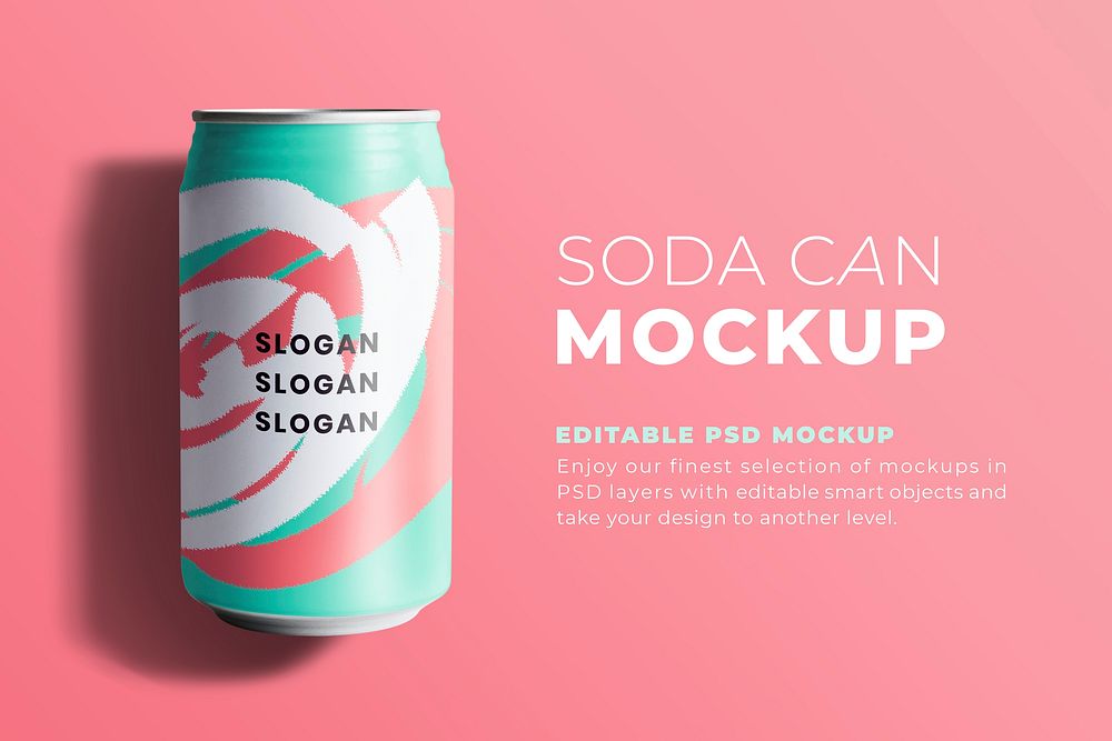 Editable soda can mockup psd colorful packaging design