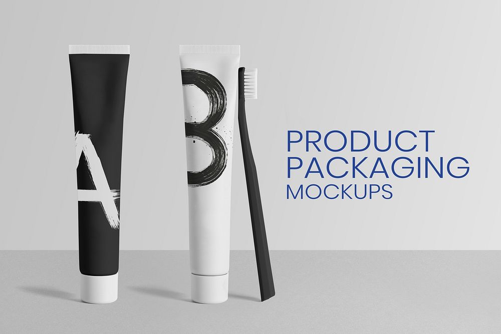 Minimal toothpaste tube mockup psd in black and white