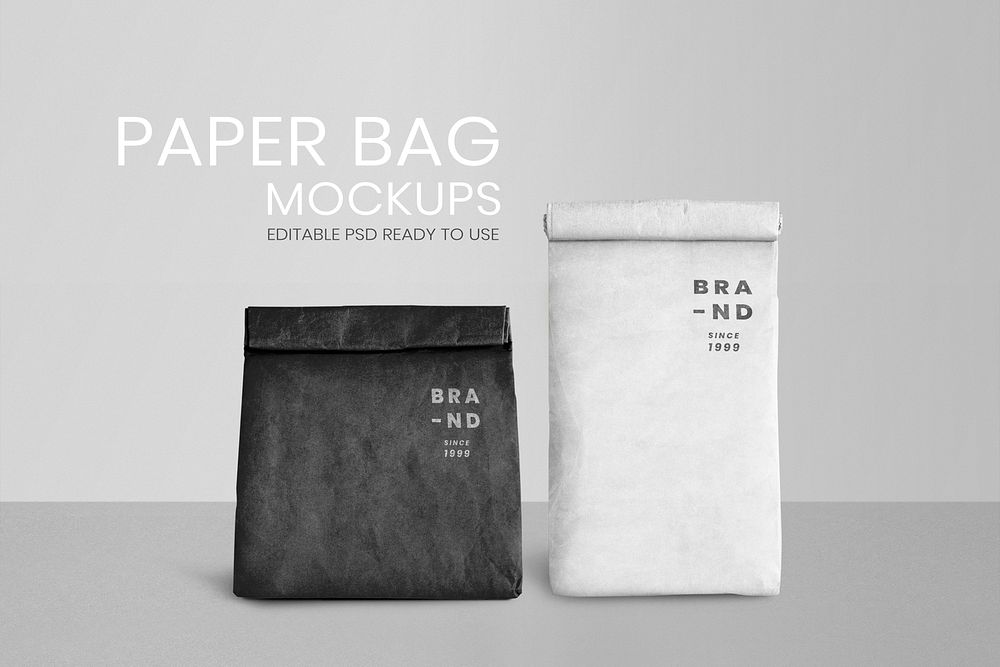 Paper bag mockup psd eco-friendly minimal black and white design