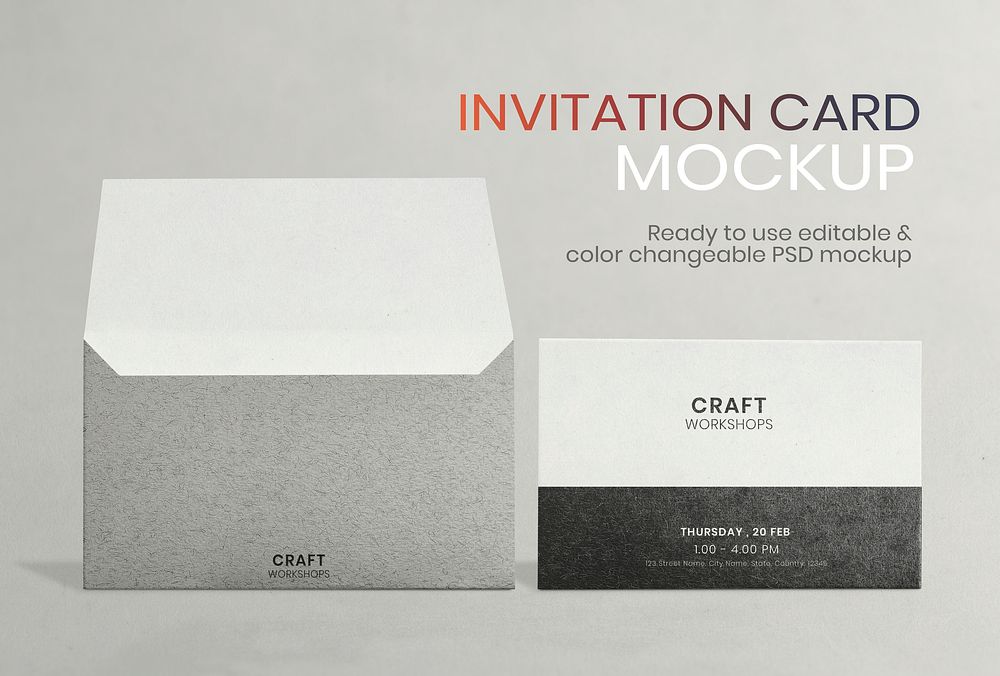 Classy invitation card mockup psd with black envelope