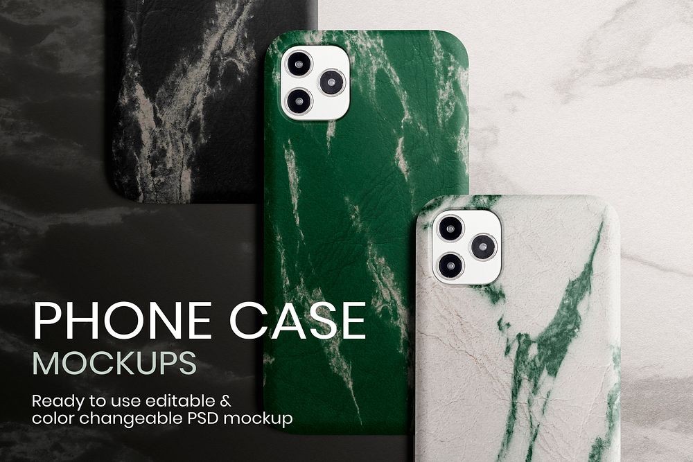 Editable marble phone case psd mockup ad for digital device product