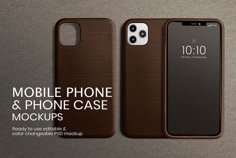 Editable leather phone case psd mockup ad for digital device product