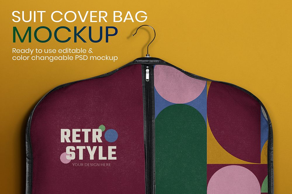 Suit cover bag mockup psd in retro style