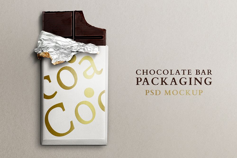 Chocolate bar packaging psd mockup editable ad