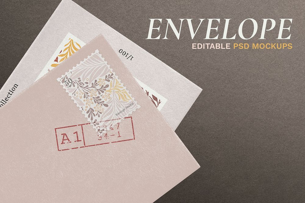 Postage envelope mockup psd with stamp