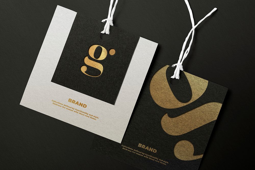 Elegant clothing label mockup psd in black and gold