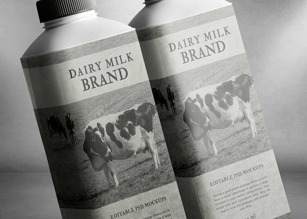 Milk bottle packaging mockup psd