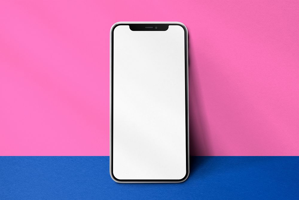 Blank smartphone screen, digital device on pop color background