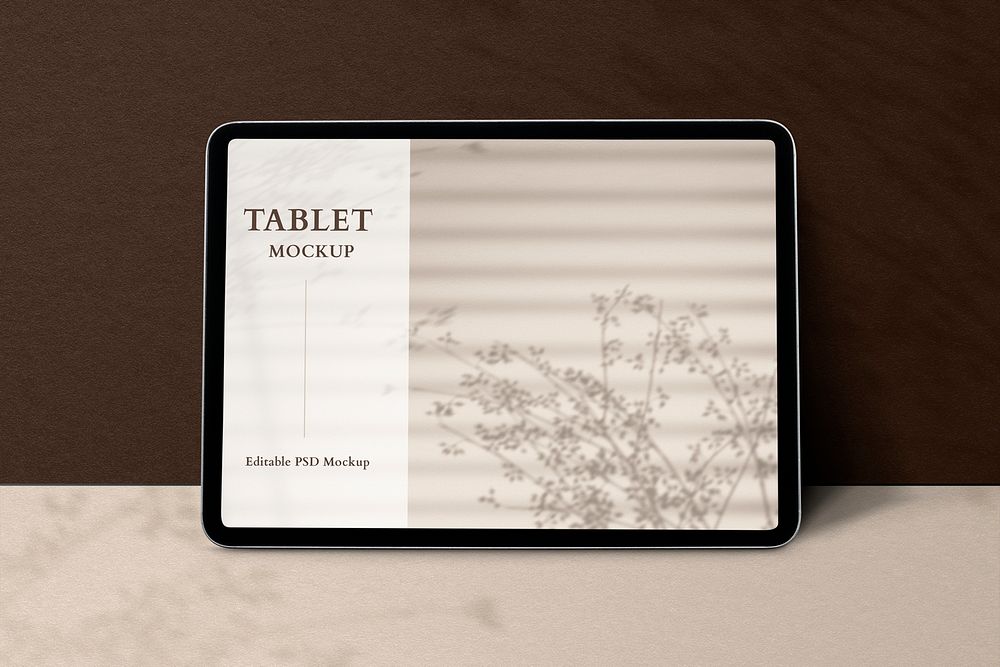 Tablet screen mockup psd with aesthetic backdrop