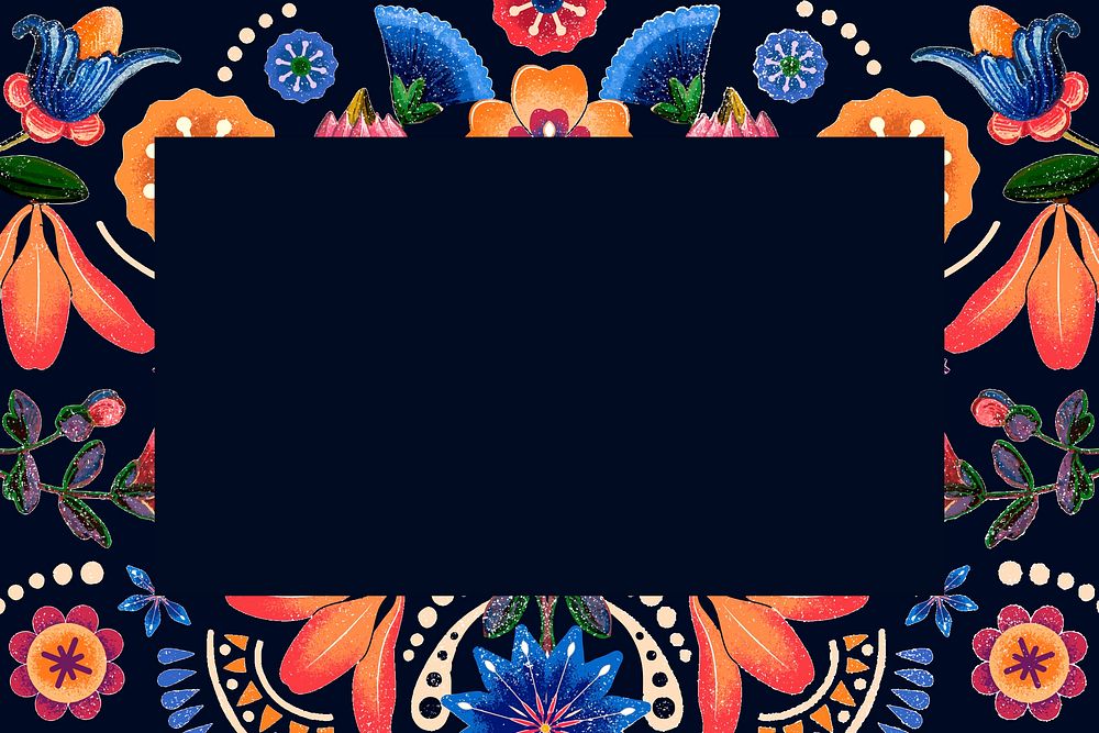 Mexican ethnic flower frame vector illustration