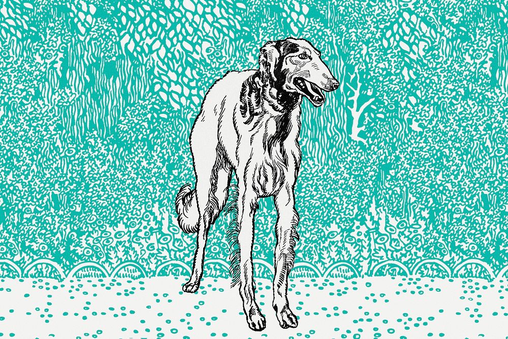 Cute greyhound dog psd vintage illustration, remixed from artworks by Moriz Jung