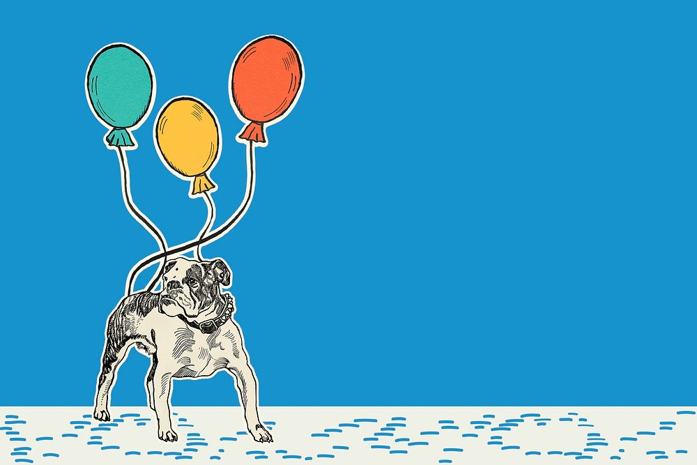 Blue birthday background border psd with pit-bull and balloons