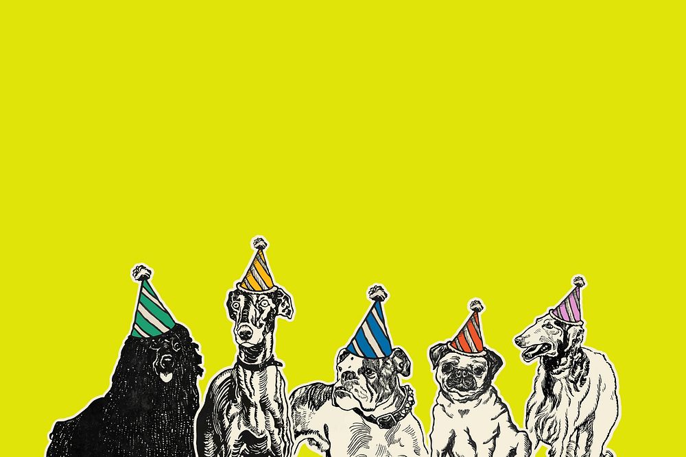 Green border background vector dogs in birthday party, remixed from artworks by Moriz Jung