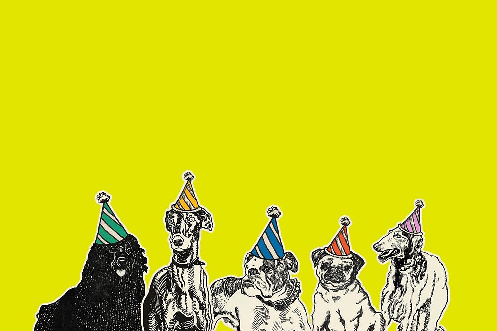 Green border background psd dogs in birthday party, remixed from artworks by Moriz Jung