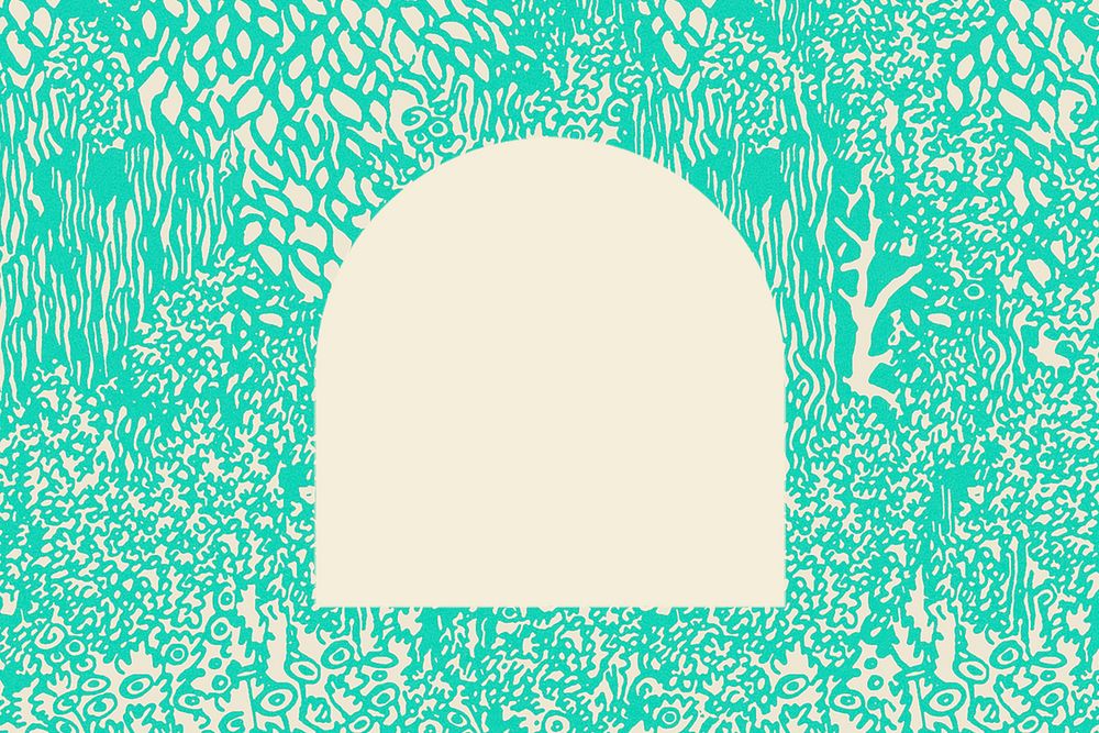 Green arch frame psd on beige background, remixed from artworks by Moriz Jung