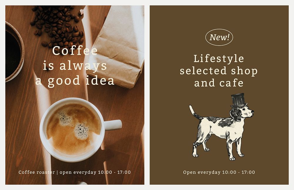 Cafe flyer template vector in vintage dog theme set