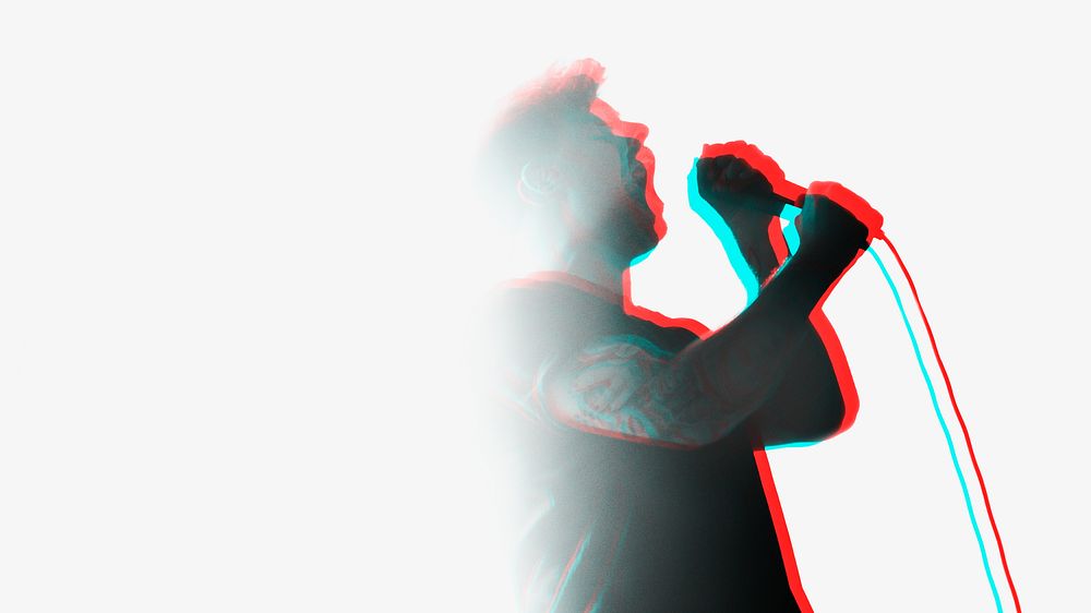 Singer performing on stage at a live show double color exposure effect