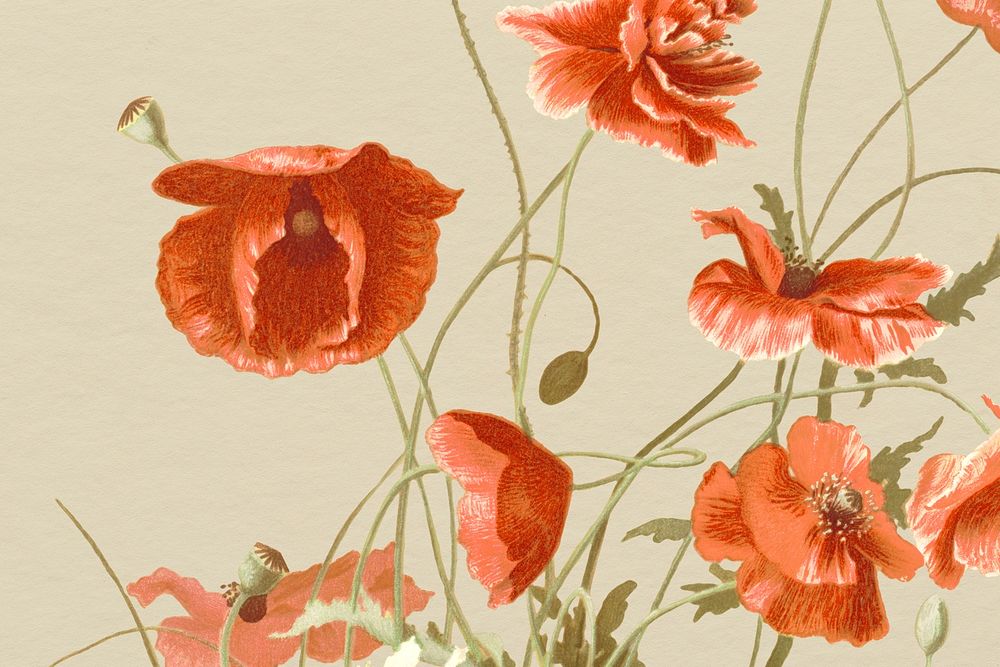 Vintage spring flower background psd illustration, remixed from public domain artworks