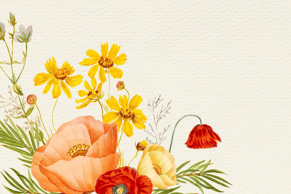Spring flower background psd illustration with design space, remixed from public domain artworks