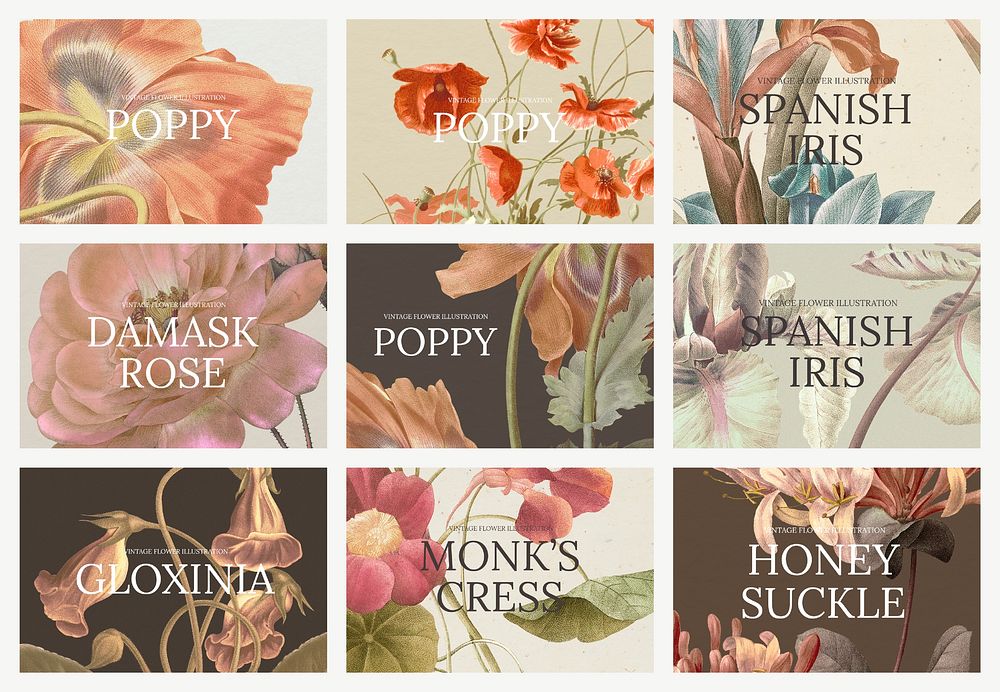 Floral web banner template vector set, remixed from public domain artworks