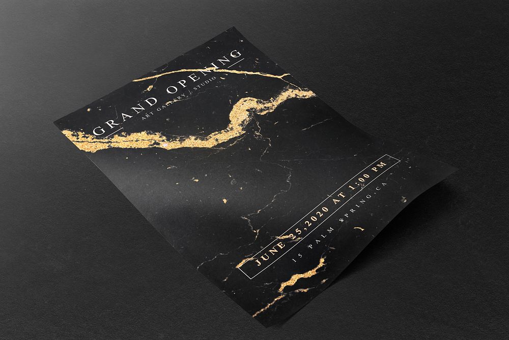 Poster mockup psd in black and gold