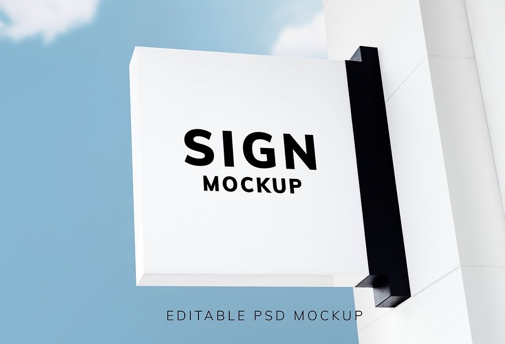 White sign mockup psd in vintage style against the sky