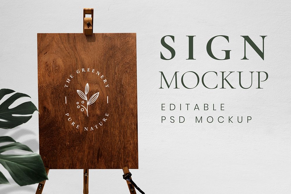 Wooden board easel sign mockup psd with stand