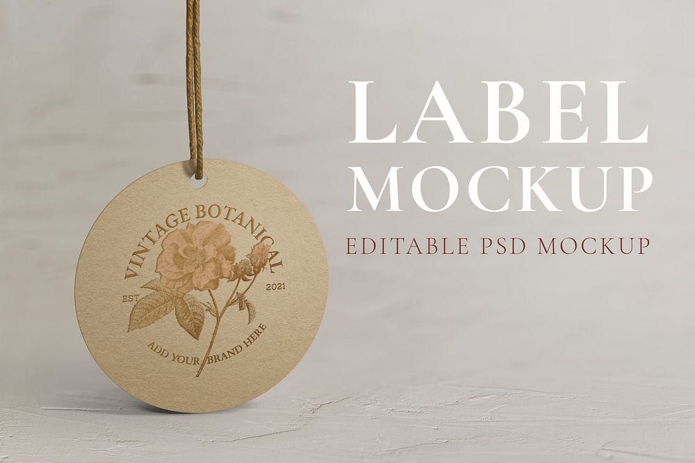 Round label tag mockup psd in vintage style 