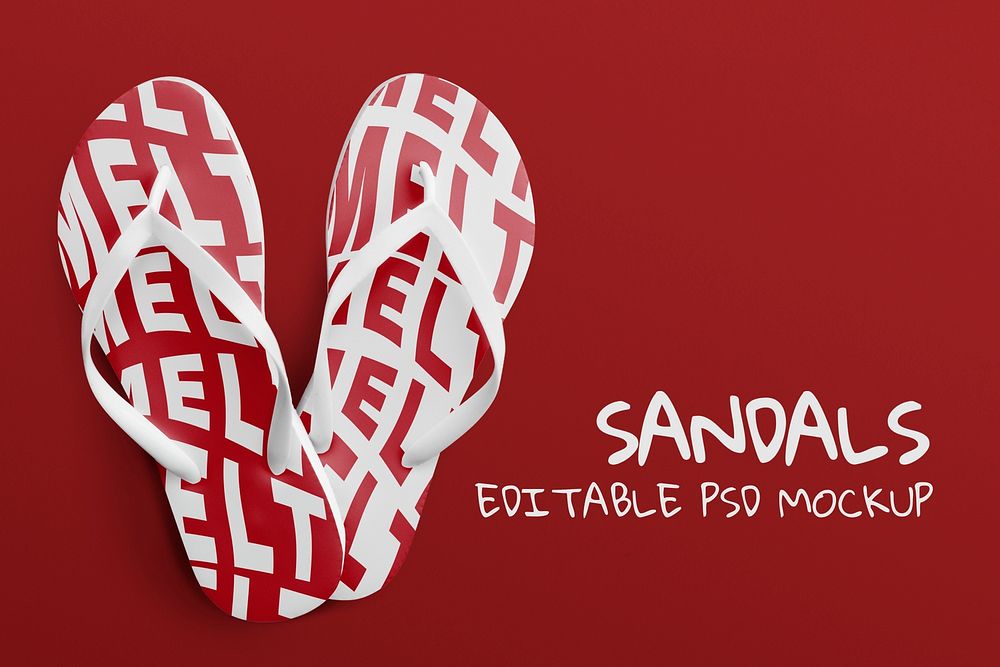 Sandal mockup psd with red print 