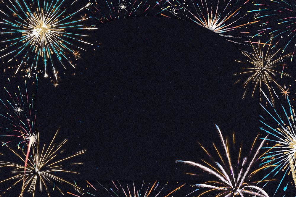 Festive fireworks frame psd on a dark background