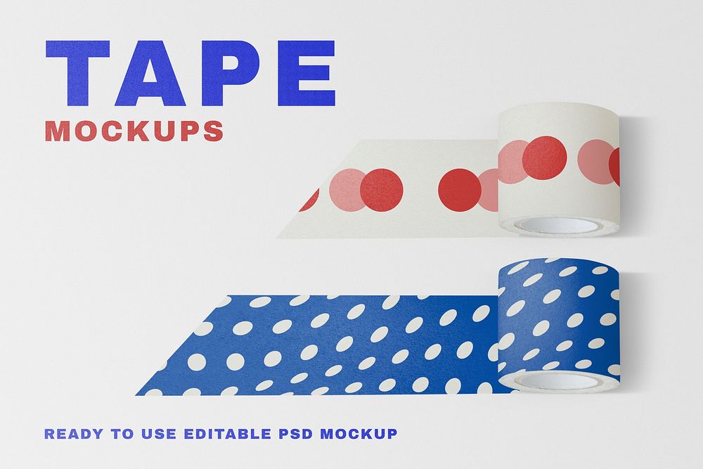 Blue washi tape mockup psd in cute polka dot pattern