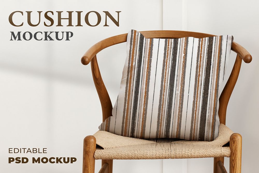 Cushion pillow mockup psd with earth tone stripes pattern
