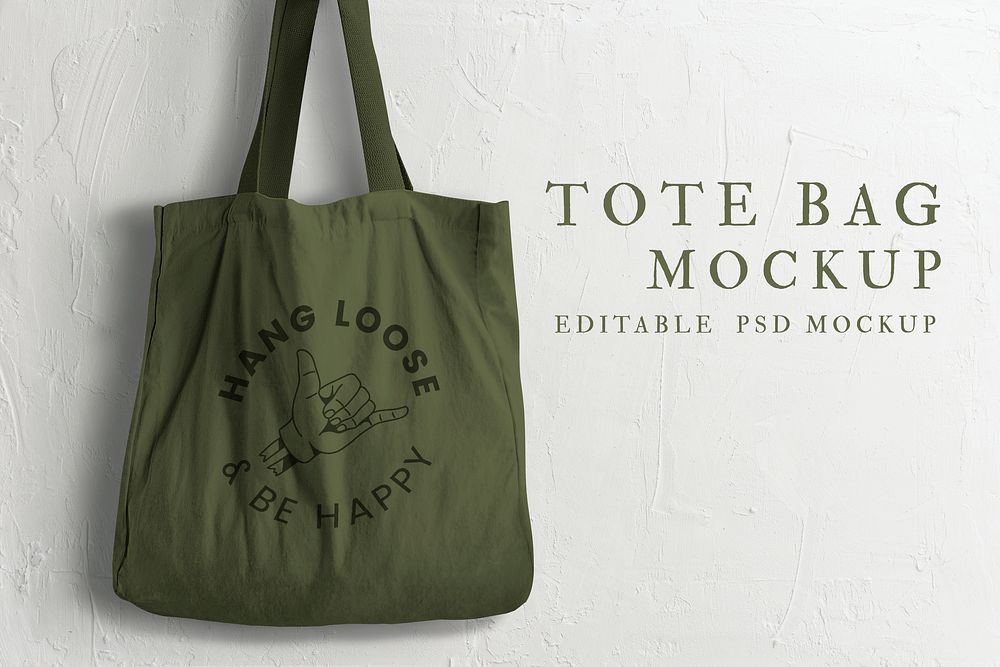 Canvas tote bag mockup psd with rock on hand logo