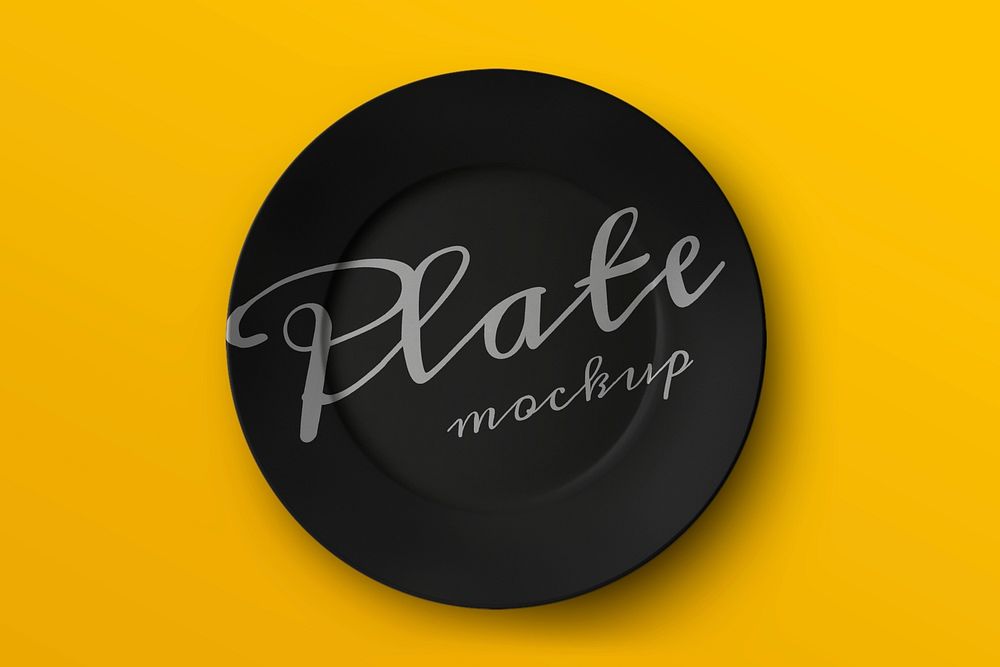Porcelain plate mockup psd on yellow background