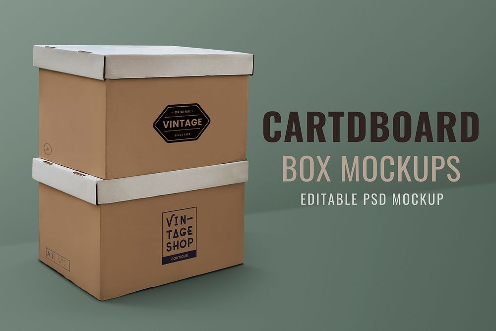 Cardboard box mockup psd on green background