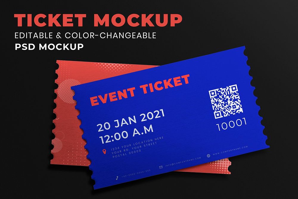 Event ticket mockup psd on black background