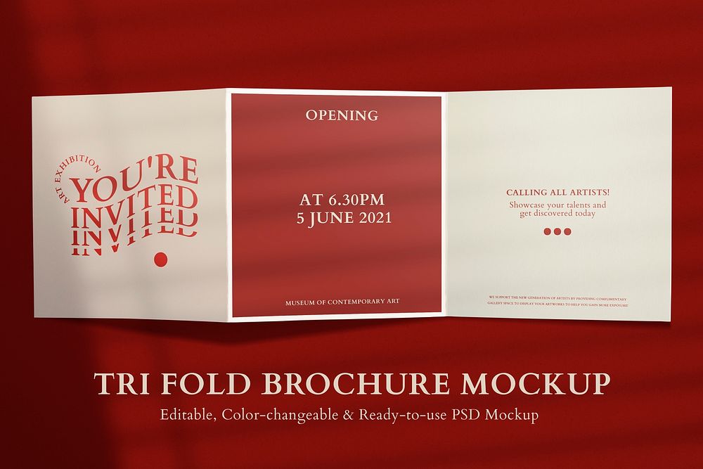 Editable tri-fold brochure mockup psd in red