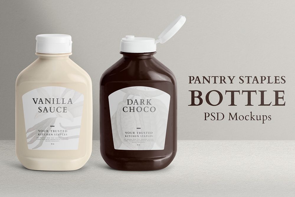 Pantry staple bottle mockup psd with labels