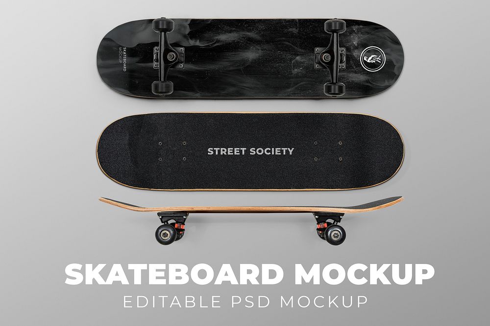 Skateboard mockup psd with cool design sport equipment