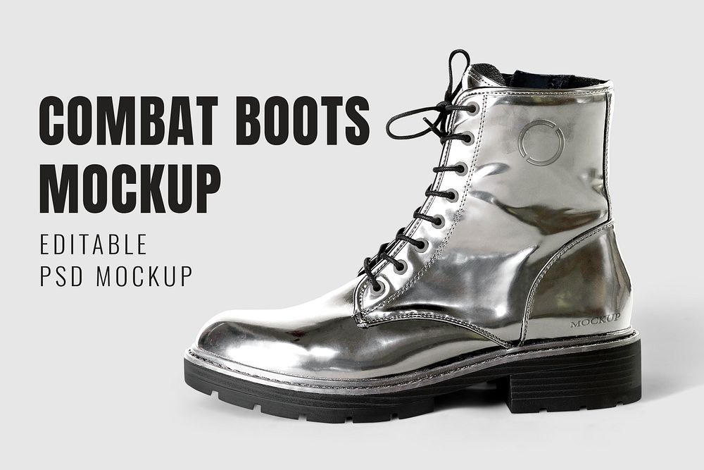 Metallic ankle boots mockup psd grunge fashion