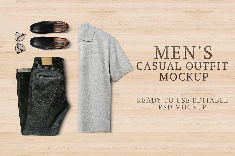 Men&rsquo;s casual outfit mockup psd with polo shirt and jeans simple apparel