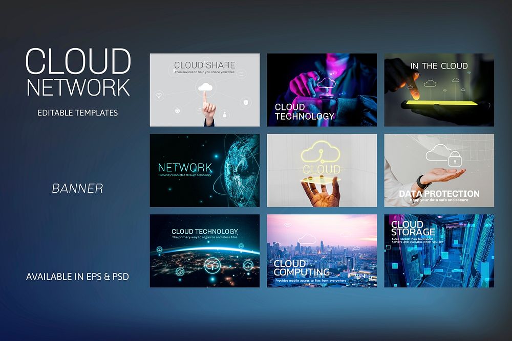 Cloud network editable template psd for blog blog banner set