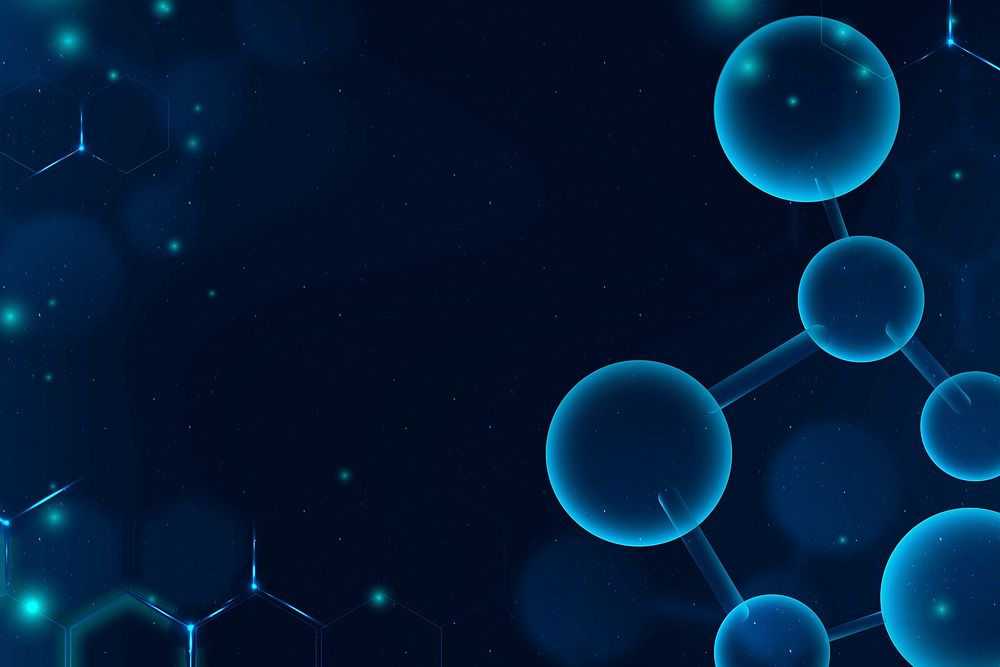Molecular background nanotechnology psd border in blue with blank space