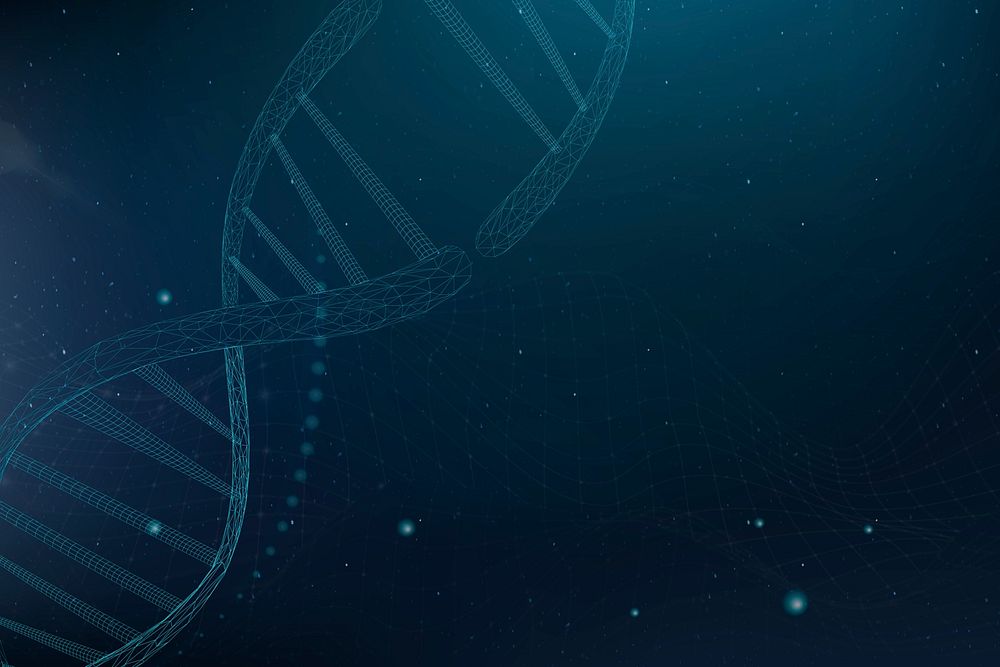 DNA biotechnology science background psd in blue futuristic style with blank space
