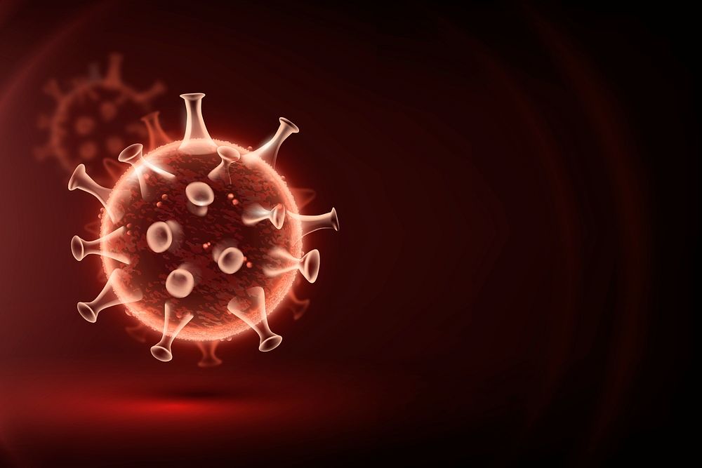 Covid-19 virus cell border background in neon red with blank space