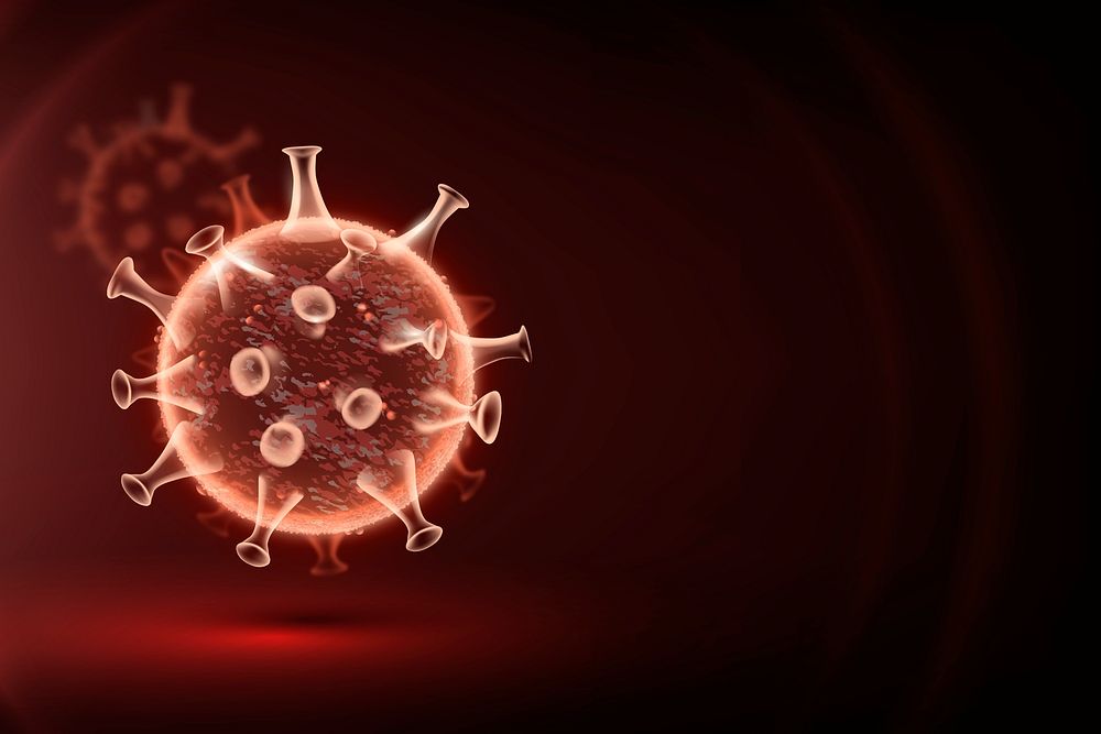 Covid-19 virus cell psd border background in neon red with blank space
