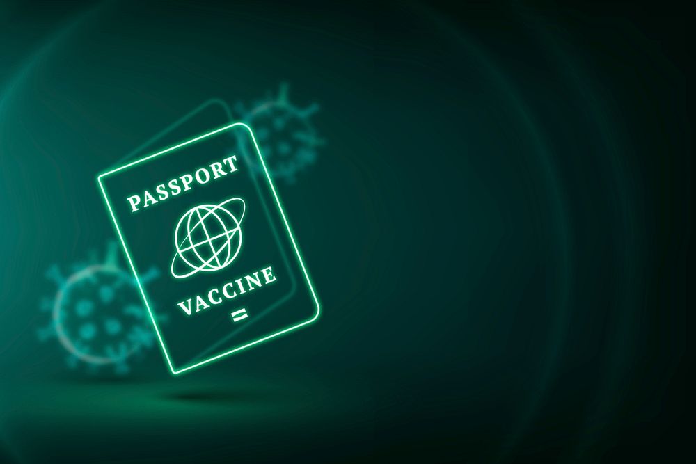 Covid-19 vaccine passport border psd smart technology background in green