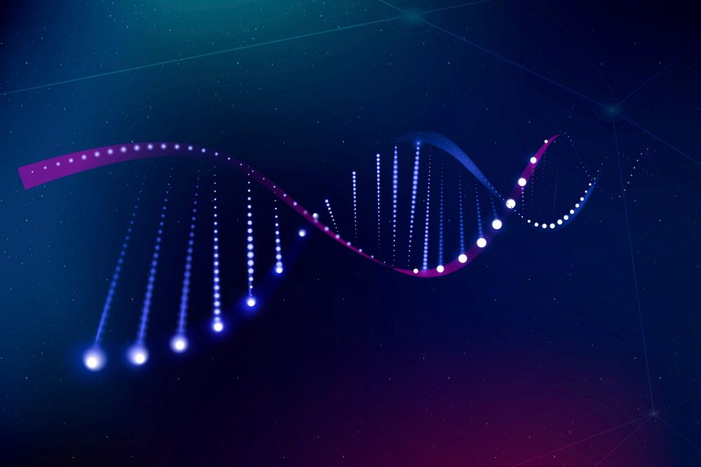 DNA genetic biotechnology science vector purple neon graphic
