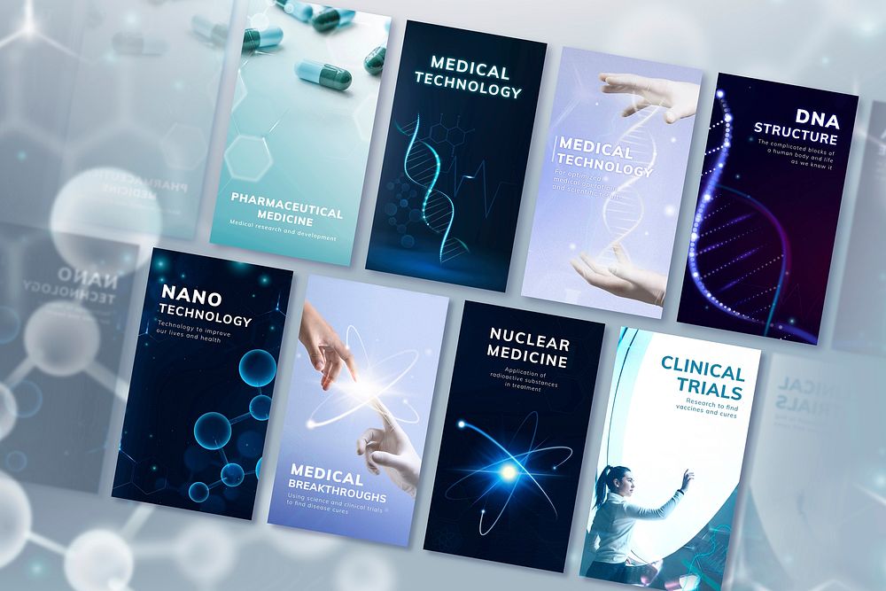 Medical science technology template vector futuristic innovation social media story collection